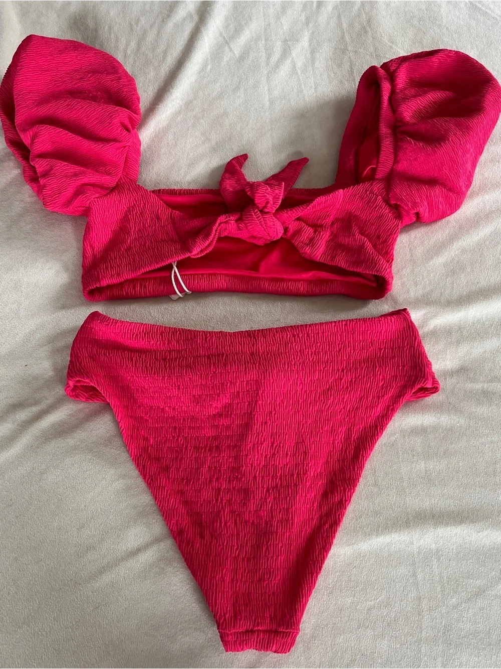 Agua Bendita 'Calista/Isabella' 2-PC Textured Bikini Set, Bright Rose L NWT